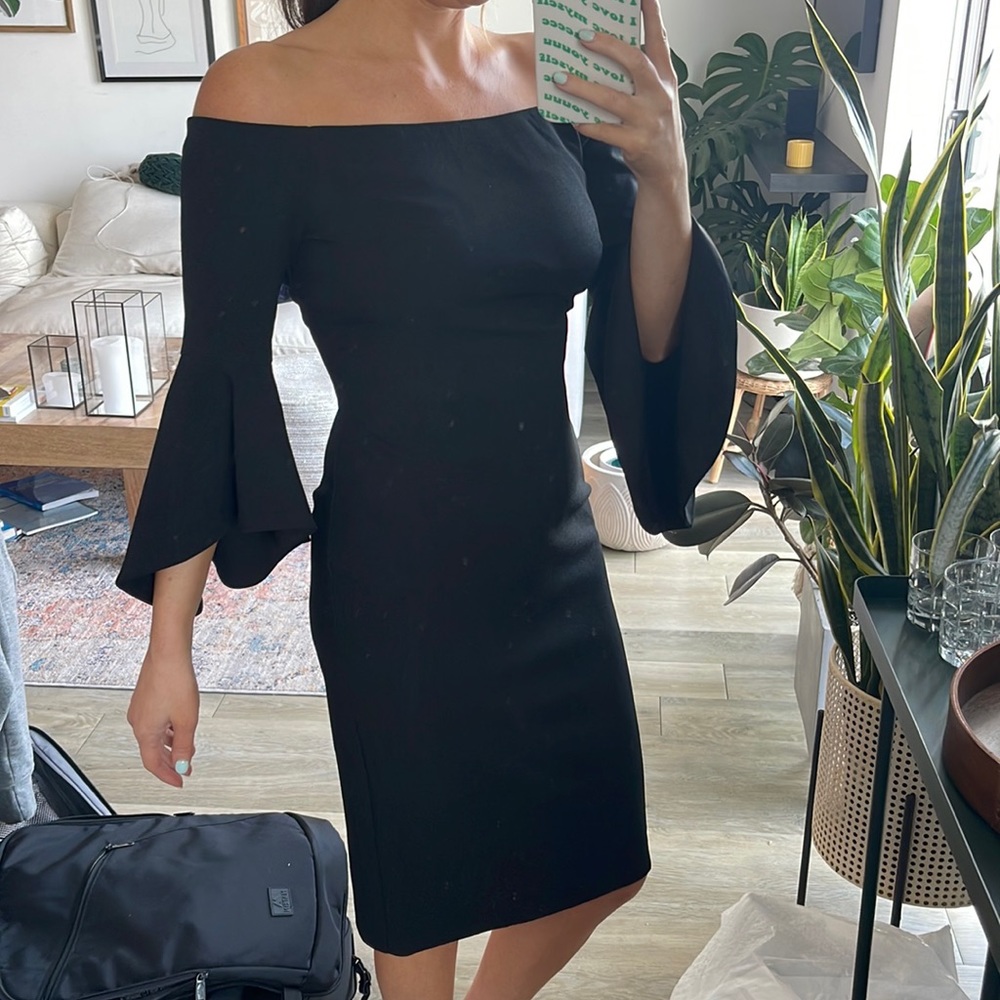 Black off the shoulder cocktail dress